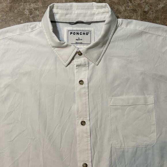 Poncho Shirt Mens XL White Short Sleeve Button Woven Fishing Vented - Picture 1 of 13